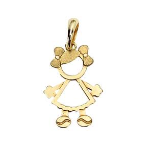 Pingente Menina Com Laço Vazado 2Cm Em Ouro 18K