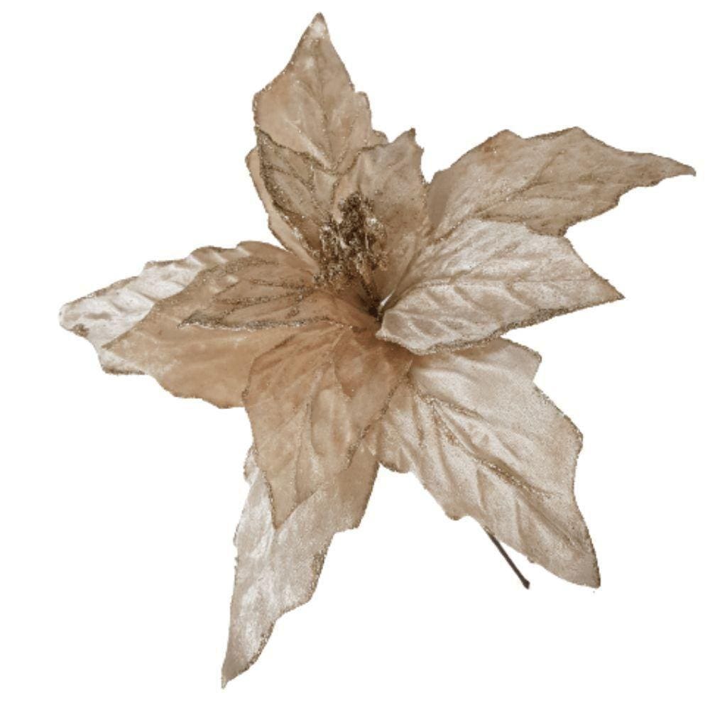Flor Artificial Natal Veludo Champanhe Haste 45m 45cm