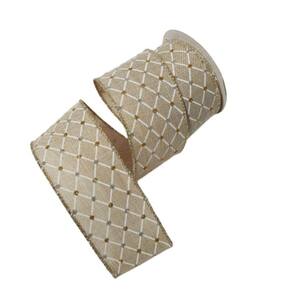 Fita Natal Aramada Bege/branco Com Strass 9,14m