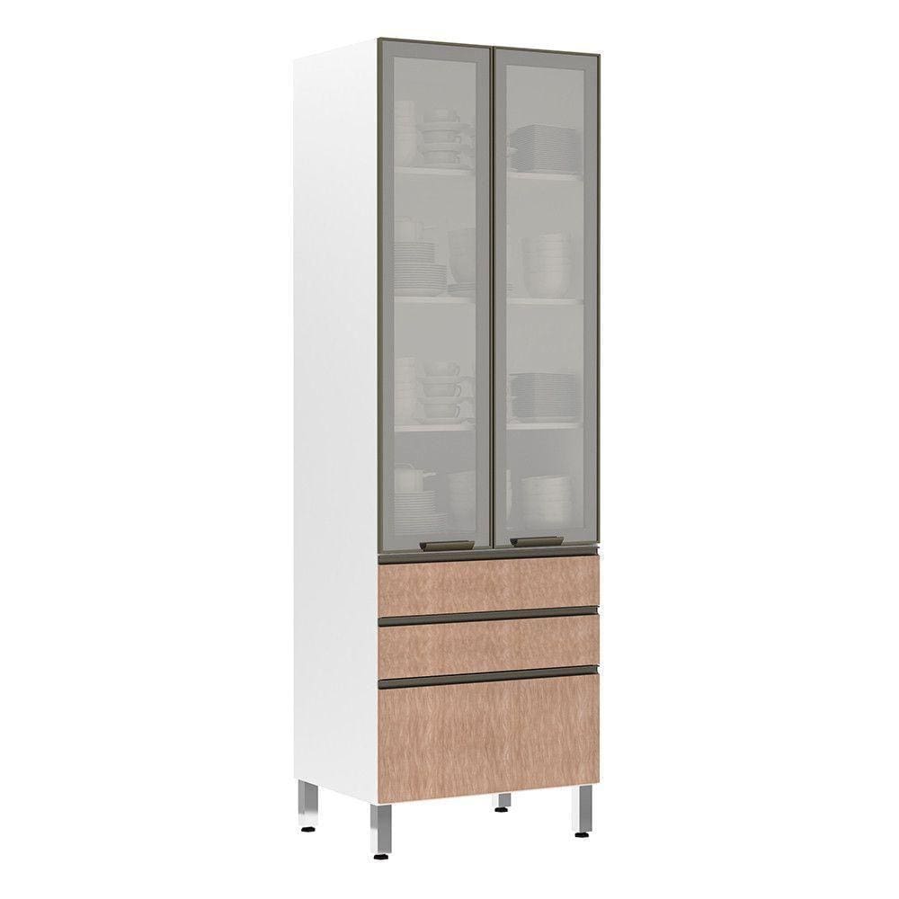 Paneleiro Torre 70Cm Prata Pérola Branco Com Cumaru
