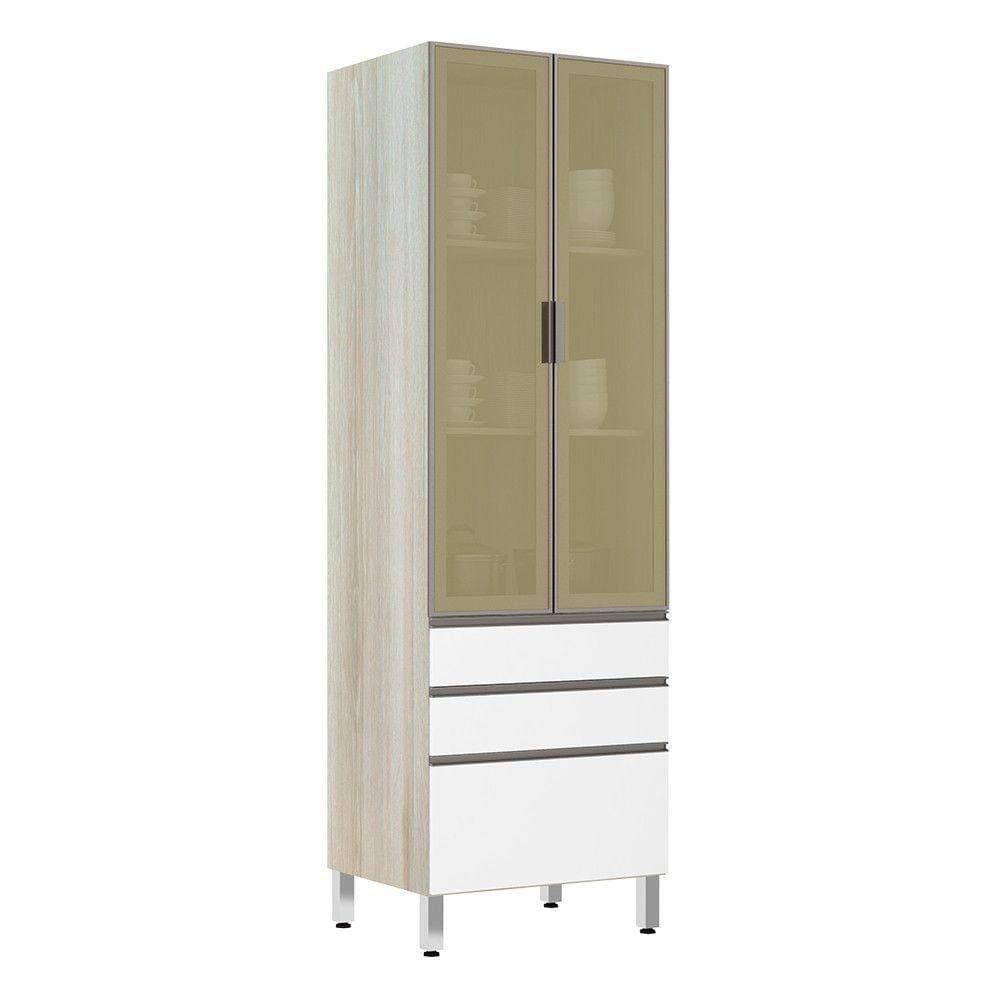 Paneleiro 70Cm Vidro Bronze Luci Legno Crema Com Branco