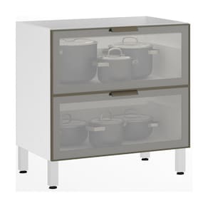 Balcão Sem Tampo 80cm Basculante Com Vidro Reflecta Prata Branco Com Reflecta Prata