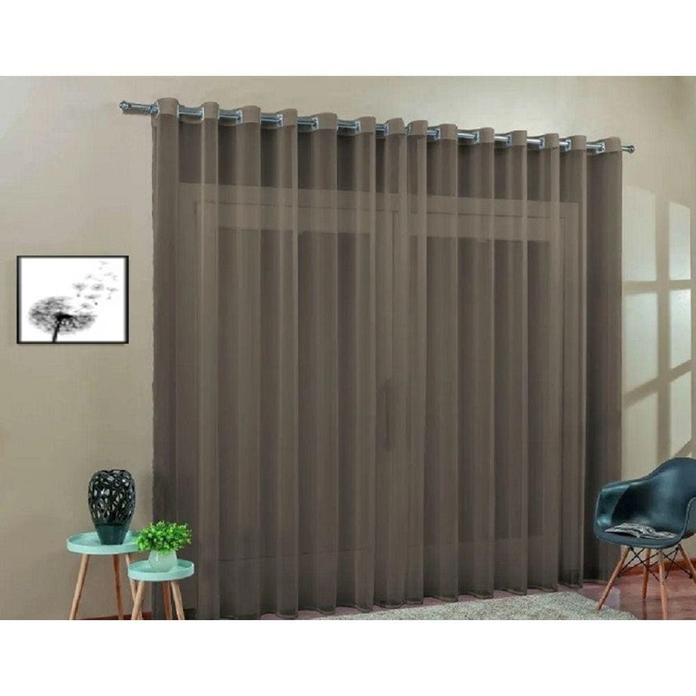 Cortina Voil Quarto Ou Sala 5,00x2,50 Ilhós Cromado