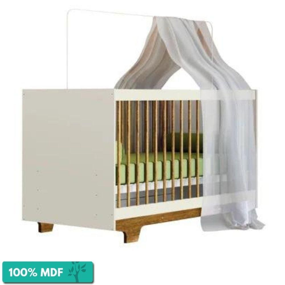 Berço Infantil Mini Cama 3 Em 1 100%Mdf Flocos Tigus Baby Off White/Amadeirado