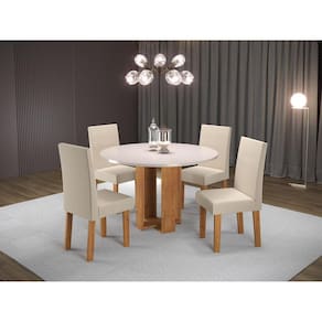Conjunto Sala de jantar Chiara Mesa Redonda com 4 Cadeiras Vênus Mel/Blonde/Bege