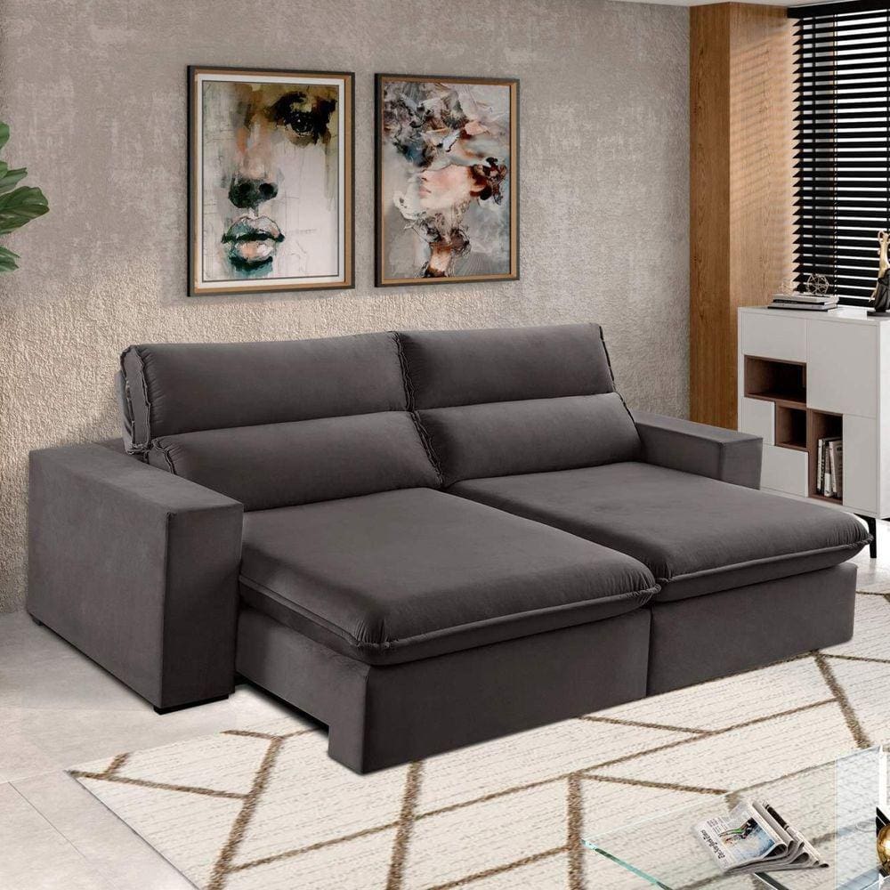 Sofá 4 Lugares 250 cm Retrátil e Reclinável Free Veludo Cinza