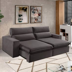 Sofá 4 Lugares 250 cm Retrátil e Reclinável Free Veludo Cinza