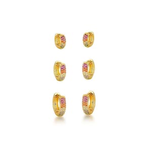 Kit Trio De Brincos Argolas Coloridas Banhadas A Ouro 18k