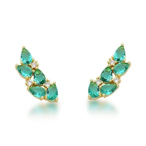 Brinco Zirconias Gotas Coloridas Banhado A Ouro 18k - Verde Claro