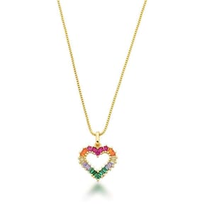 Colar Coração Com Zirconias Coloridas Banhadas A Ouro 18k - 45cm