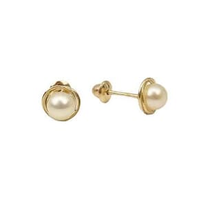 Brinco Rococo Torcido Pérola 4Mm Ouro 18K