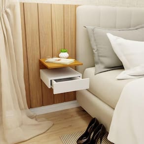 Mesa de Cabeceira Suspensa 1 Gaveta Inferior Branco/Freijó