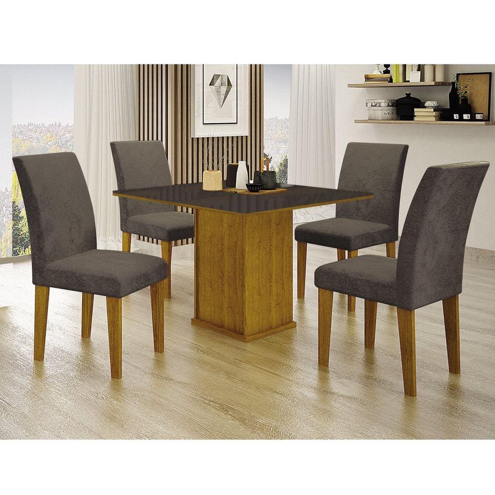 Conjunto Sala de Jantar Mesa com 4 Cadeiras Napoli Freijó Decor/Cinza