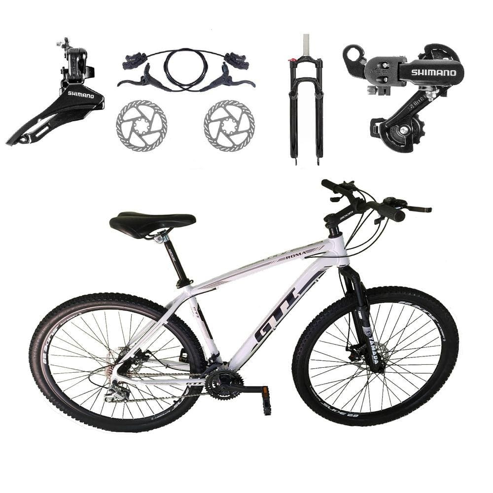 Bicicleta Aro 29 GTI Roma Shimano 24v K7 Freio a Disco Hidráulico Garfo Com Trava - Branco
