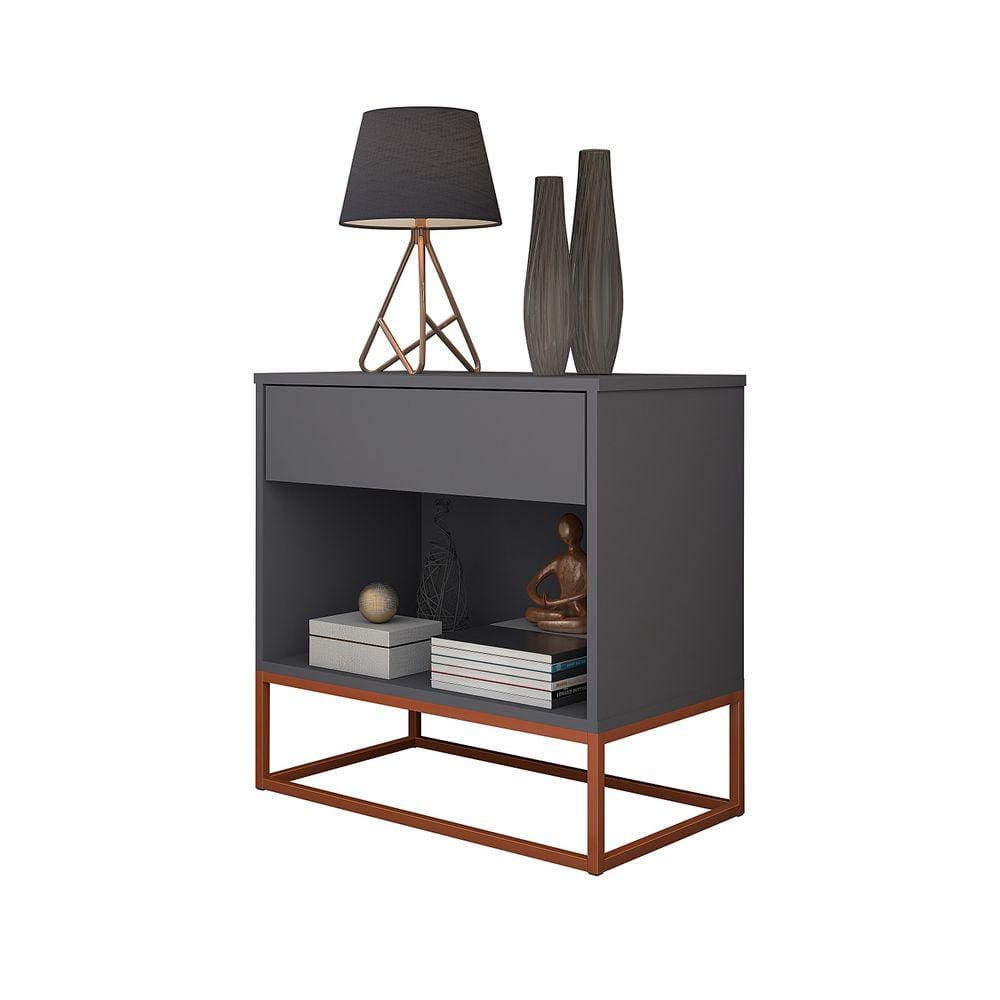 Mesa de Cabeceira Alto Padrão Malta Com Pés De Ferro Cobre