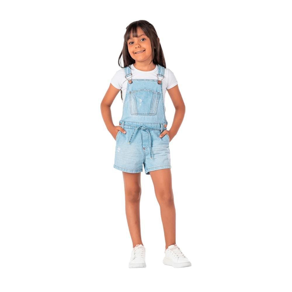 Jardineira Infantil Feminina Com Bolsos Mania Jeans Ref:6195 4/10