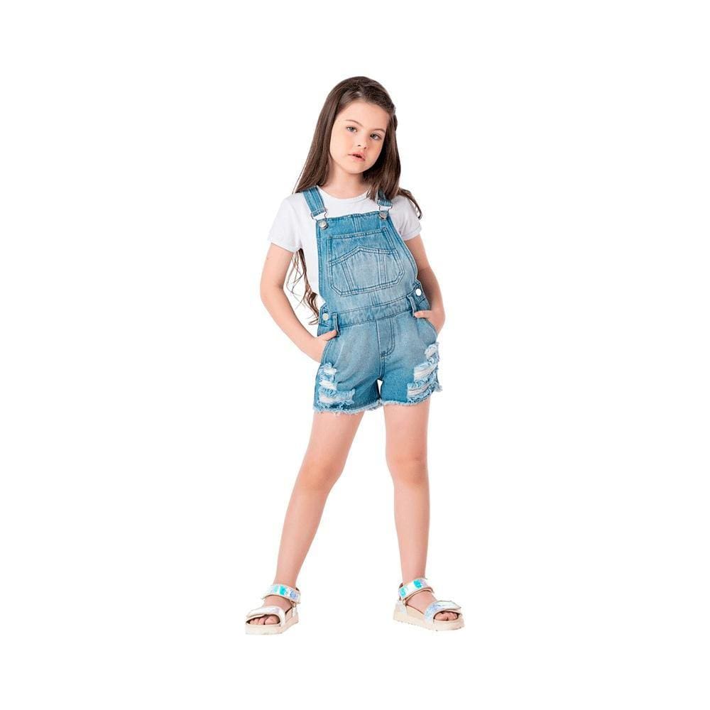 Jardineira Infantil Feminina Com Bolso Mania Jeans Ref:6197 12/18