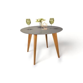 Mesa de Jantar Tampo com Vidro Redonda 90x90cm Slim Cinza