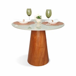 Mesa de Jantar Cone Tampo com Vidro Redonda Cairo Off White