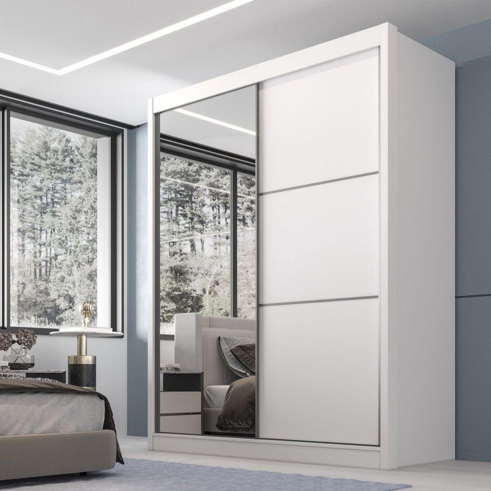Guarda Roupa Casal 2 Portas 3 Gavetas com Espelho 100% MDF Grécia Branco