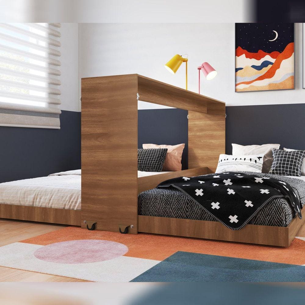 Cama Dupla Articulável Horizontal Solteiro Phoenix Nogal