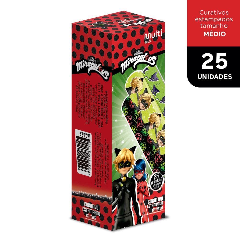 Curativo Estampado Cat Noir Caixa com 25 unidades Miraculous Multi Saúde - HC362