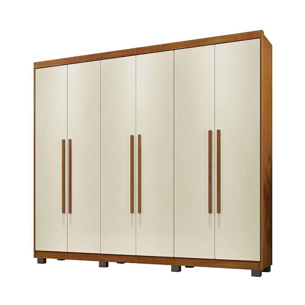 Guarda Roupa Casal 6 Portas 4 Gavetas Verona Benetil Móveis Cinamomo/Off White