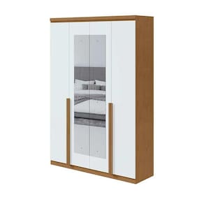 Guarda Roupa Casal Com Espelho 4 Portas 2 Gavetas Alonzo Lopas Amêndoa Clean/Branco
