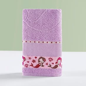 Toalha Infantil Happy World 1,15M X 75Cm Tecido 100% Algodão Macio - Lilás Sereia