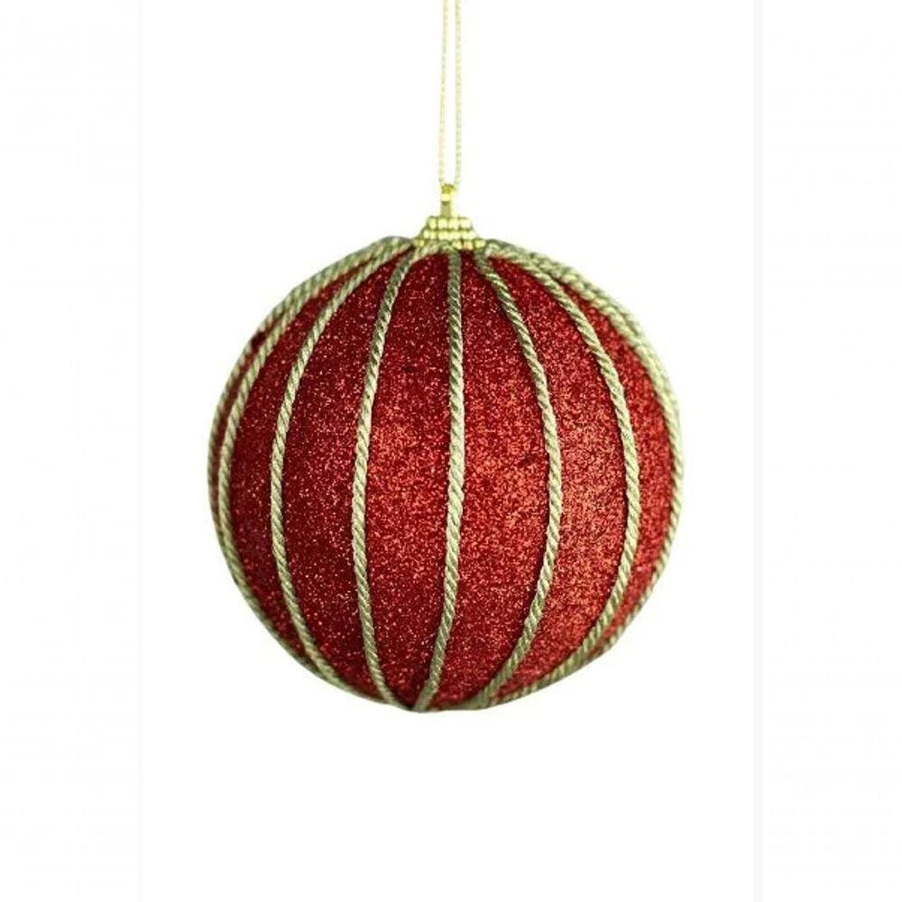 Jogo Com 3 Bolas Vermelha Com Brilho E Detalhe De Corda Dourada Bd1151