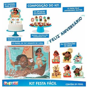 Kit Festa Fácil Aniversário Moana 39 Itens - Piffer