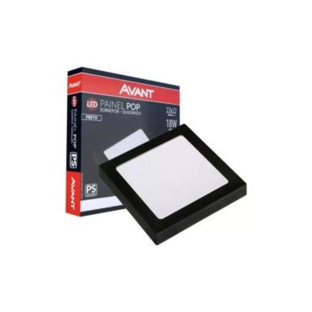 Painel Led Avant Sobrepor 18w 6500k Bivolt Preto 5 Uni.