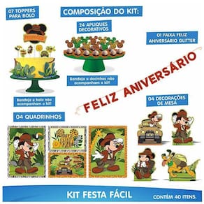 Kit Festa Fácil Mickey Mouse E Safari Aniversário 40Pçs