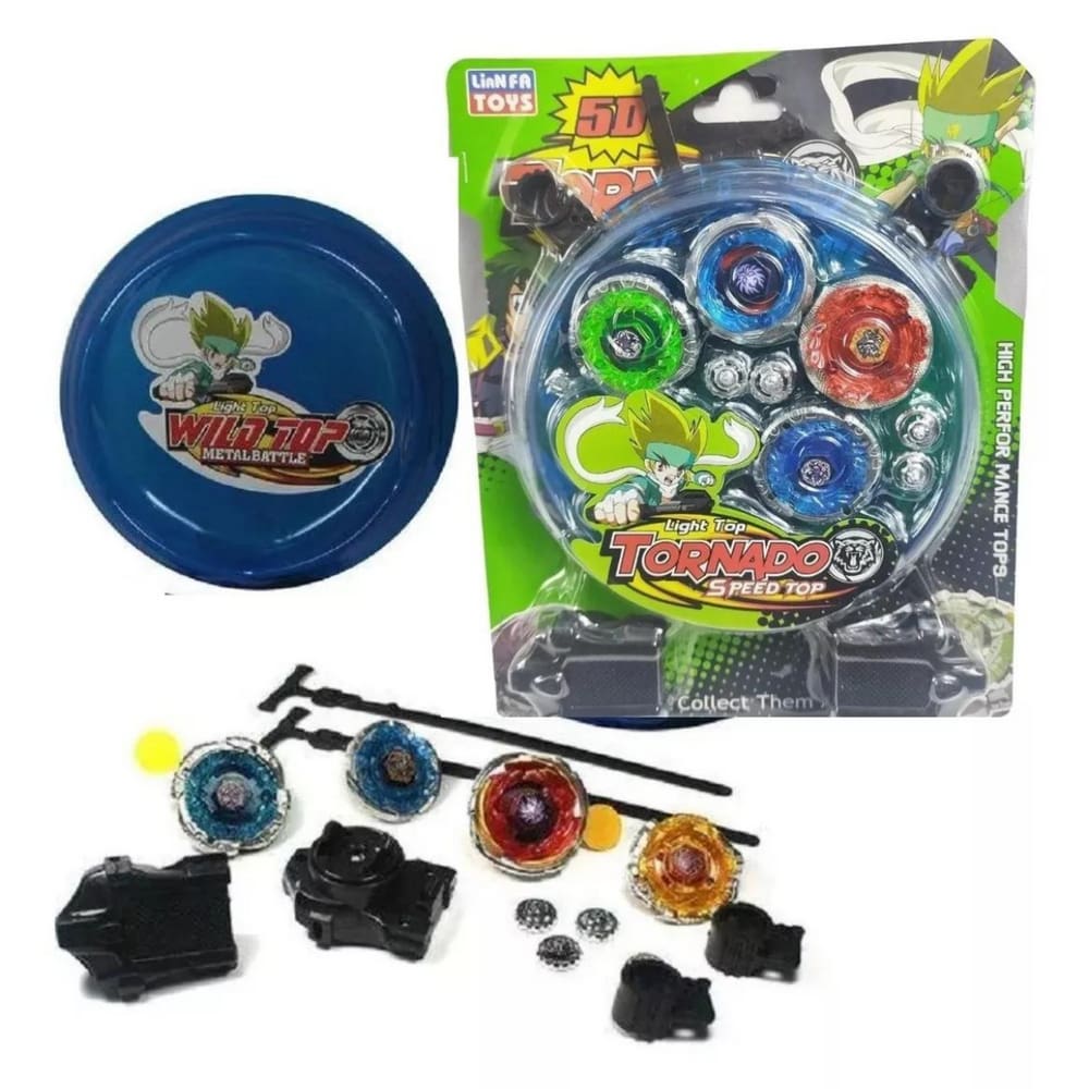 Kit Beyblade Metal 5D Brinquedo 4 Peões Led Toys