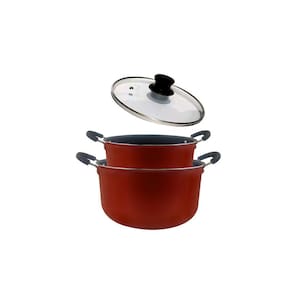 Kit com 2 Caçarolas Dona Chefa Anti Aderente Com Tampa de Vidro 30cm 26cm Tamanho Grande Família Vermelho