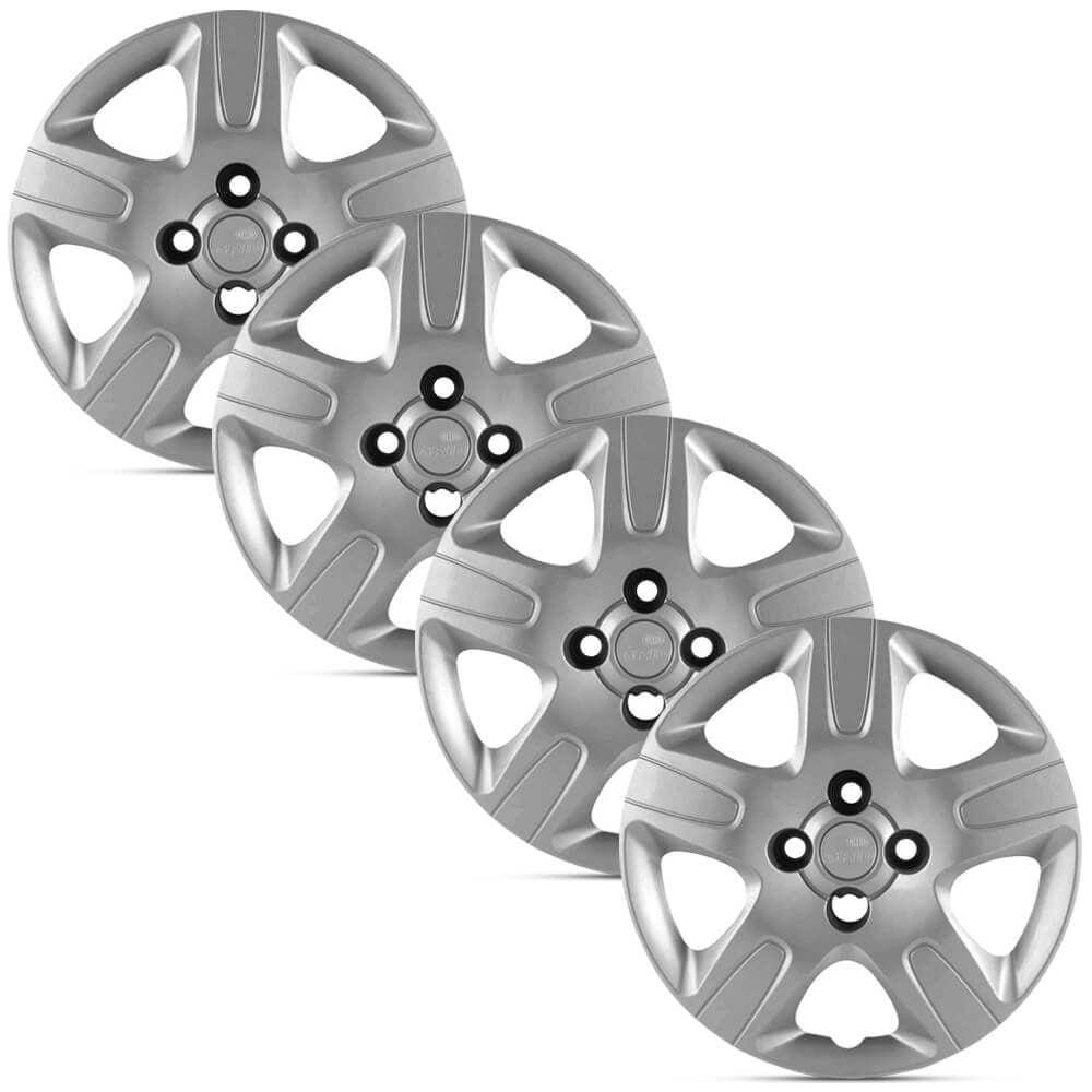 Jogo 4 Calota Fiat Strada Prata Aro 14 Grid