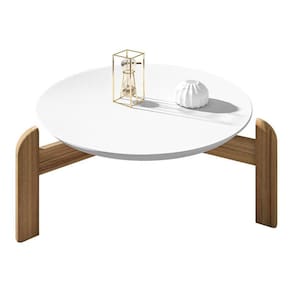 Mesa de Centro Sala Lizz Redonda com Pés em Madeira Maciça