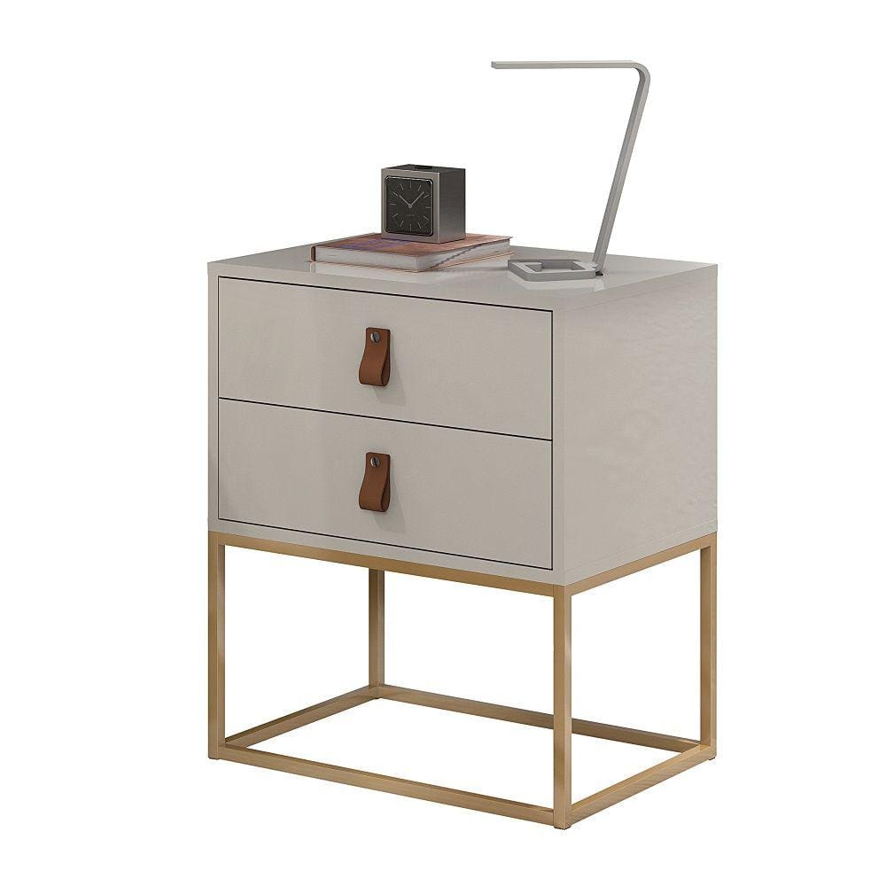 Mesa de Cabeceira Off White 2 Gavetas Estilo Industrial