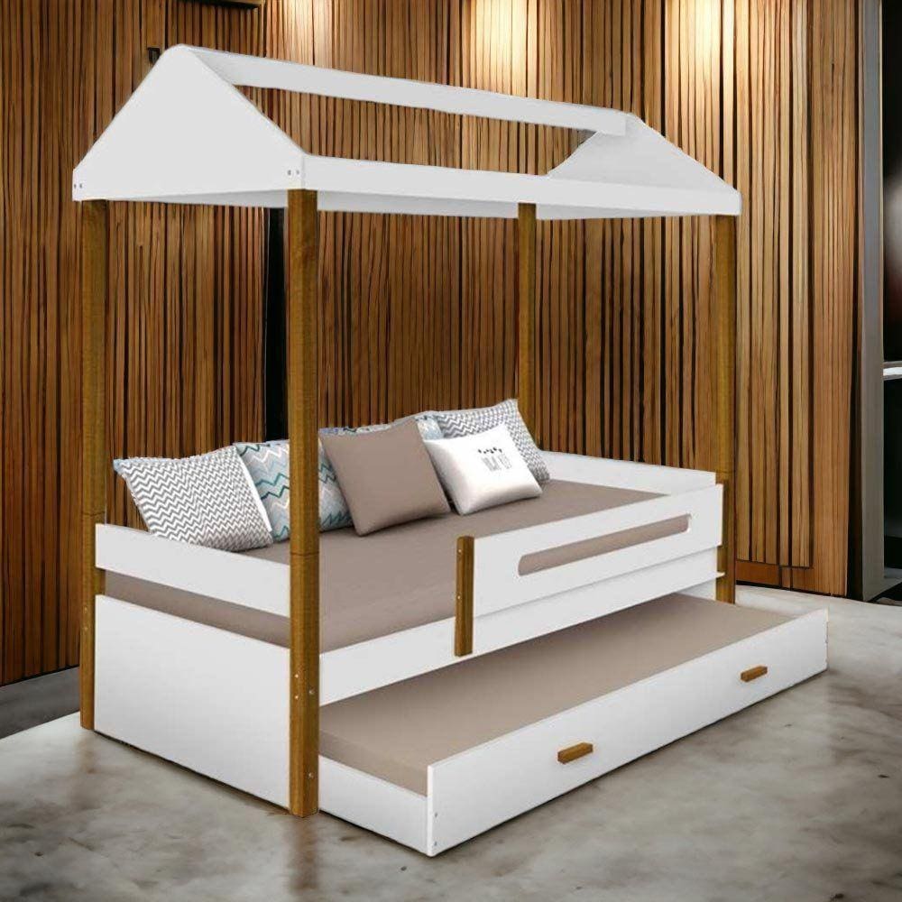 Cama Casinha Lara Branca com Auxiliar