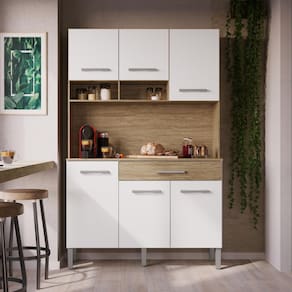 Armário de Cozinha Compacta Kit 6 Portas 1 Gaveta AC6001 Decibal Wood|Branco