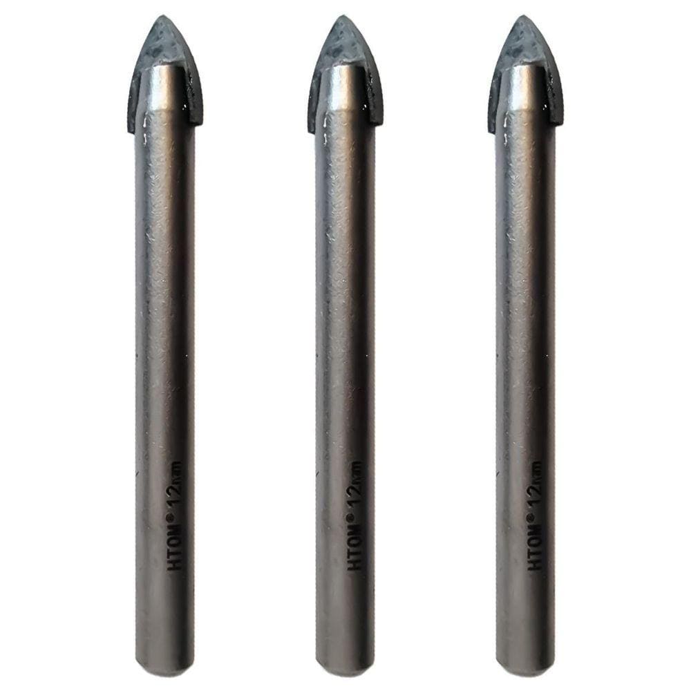 Kit 3 Brocas Para Vidro 12Mm Porcelanato Cerâmica Metal Duro