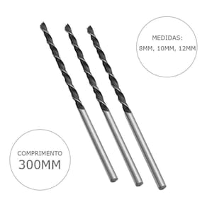Kit Jogo De Broca Longa 300Mm Para Madeira Mourão 3 Peças