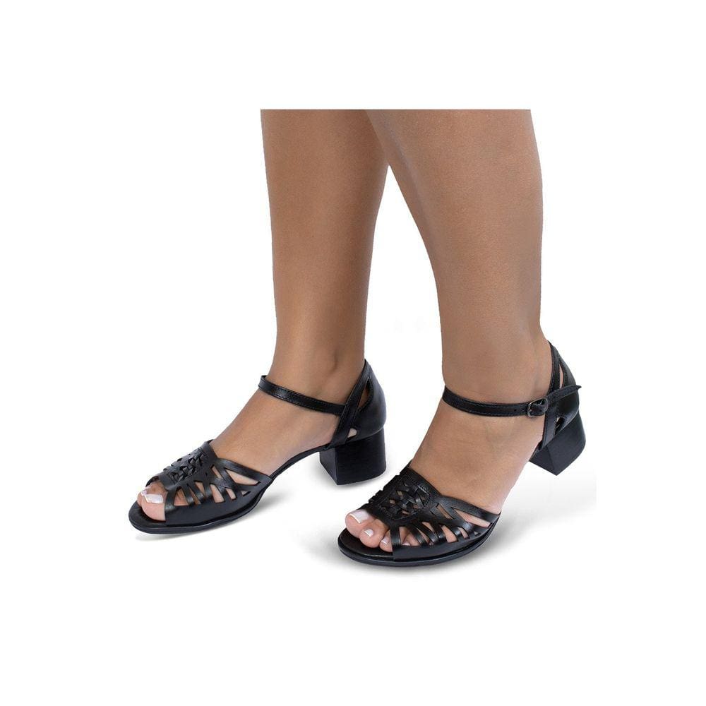 Sandalia De Salto Em Couro Preto