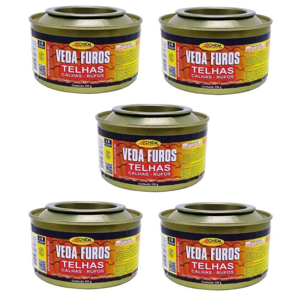 Kit 5 Massa Veda Furos Trincas Fissuras Telhas 330G Allchem