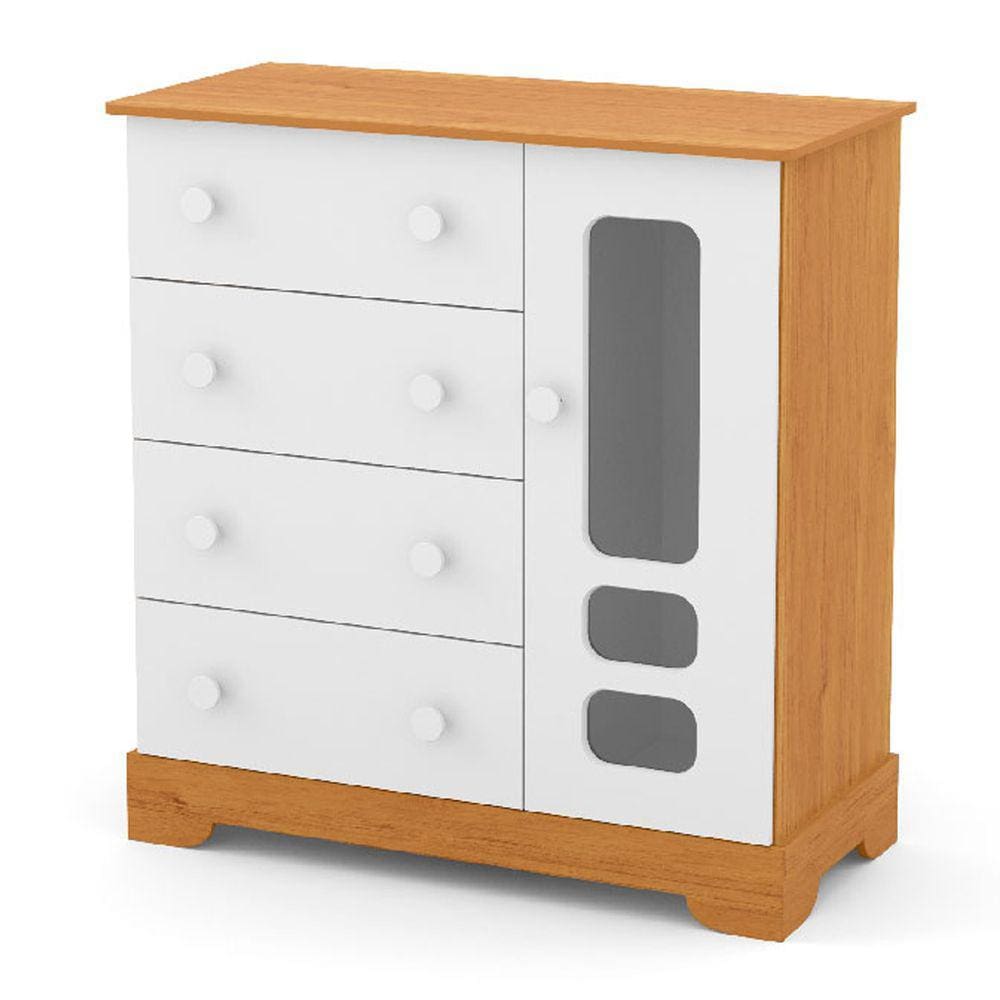Comoda de Bebê Smart 1 Porta e 4 Gavetas 100% MDF Cor Freijó com Branco Soft - Matic Móveis