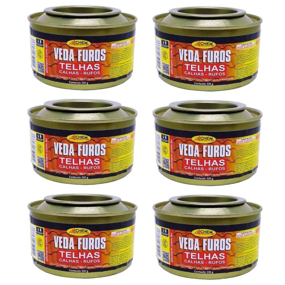 Kit 6 Massa Veda Furos Trincas Fissuras Telhas 330G Allchem