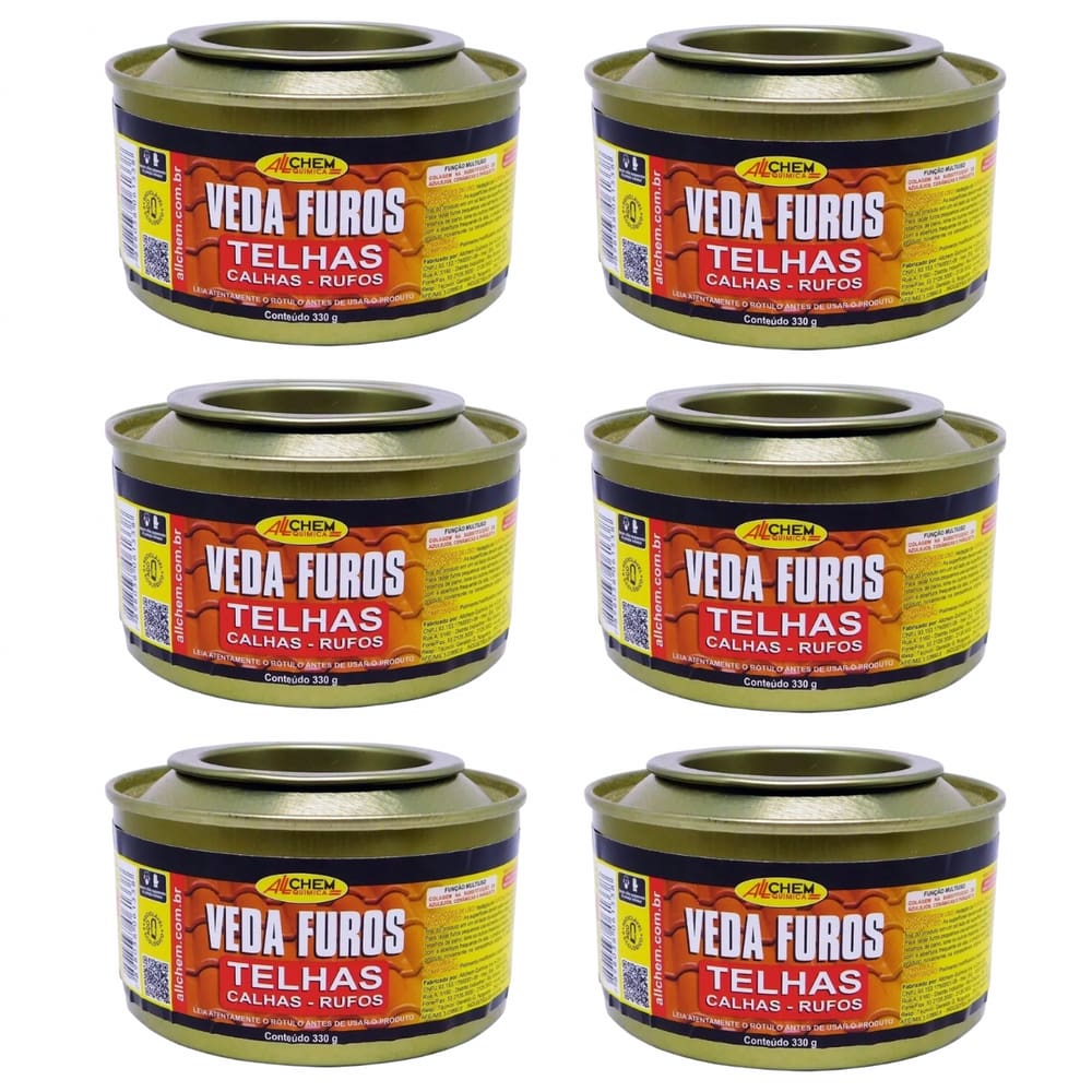 Kit 6 Massa Veda Furos Trincas Fissuras Telhas 330g Allchem