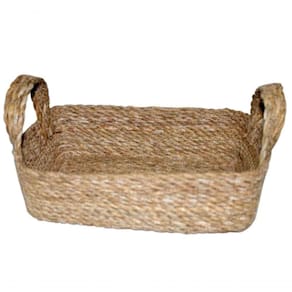Cesta Terra Retangular Em Fibra Natural Com Alça L25xp18xa7