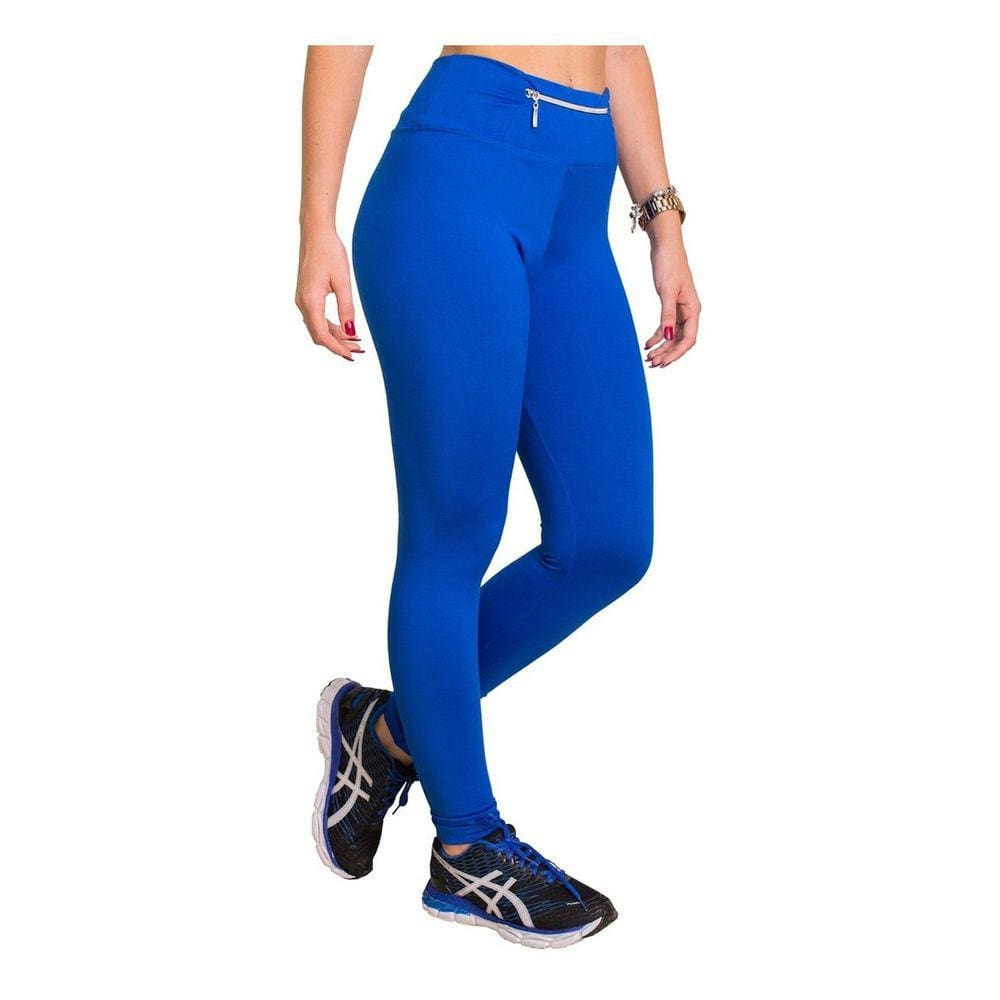Calça Legging Fitness com Zíper Frontal em Power Suplex Azul