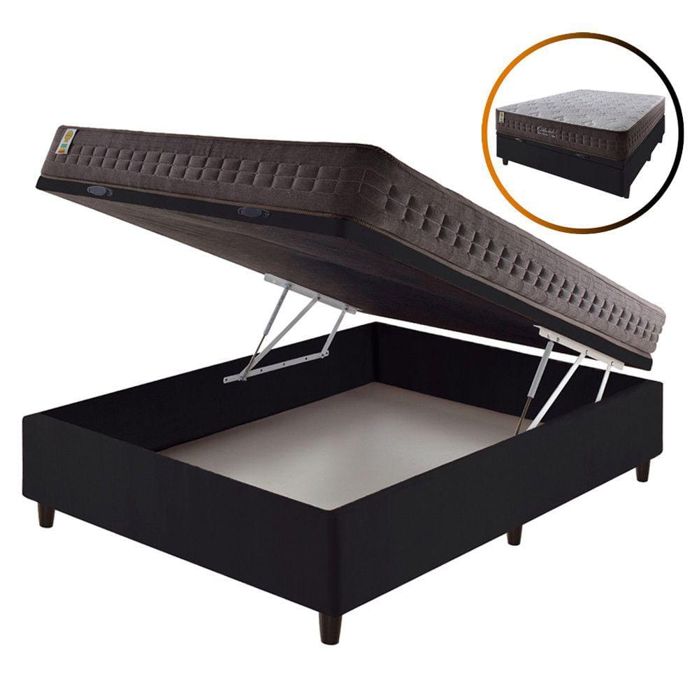 Cama Box Casal Baú Preto + Colchão Molas Ensacadas Orlando 138x188x72cm